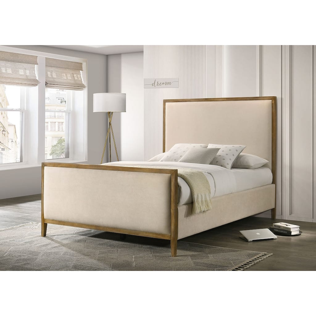 Modern Natural Oak Finish 1pc Upholstered Bed