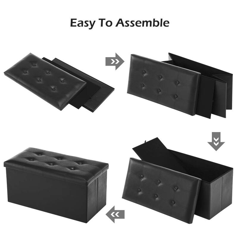 Folding Storage Ottoman Bench, Faux Leather Footrest Couch for Living Room, 30 inch Storage Bench with Padded Seat