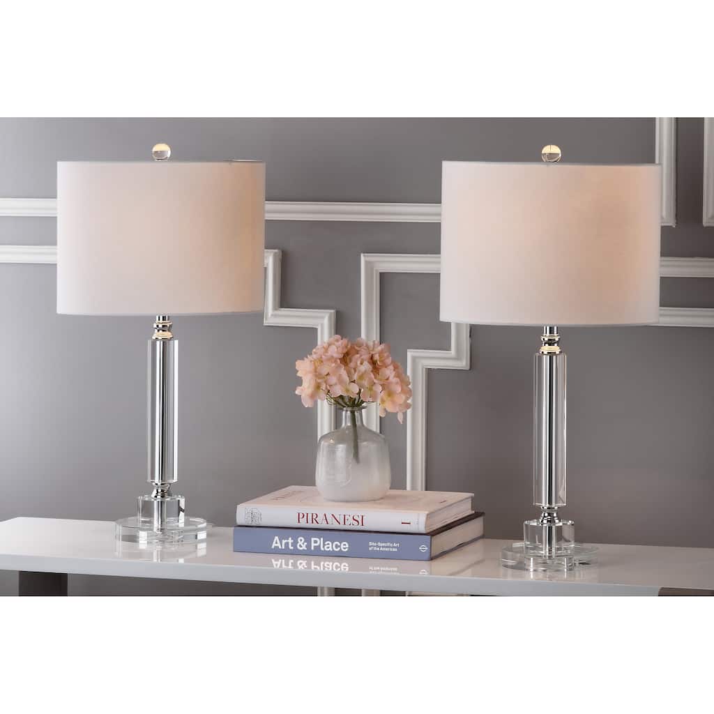 SAFAVIEH Lighting Alissa 25-inch White Shade Column Crystal Table Lamp (Set of 2) - 13"x13"x24.5" - 13Wx13Dx25H