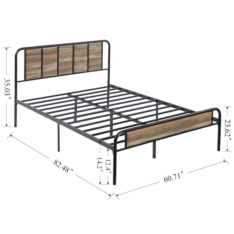 Javlergo Platform Bed Frame with Wooden Headboard, No Box Spring Needed, Slate