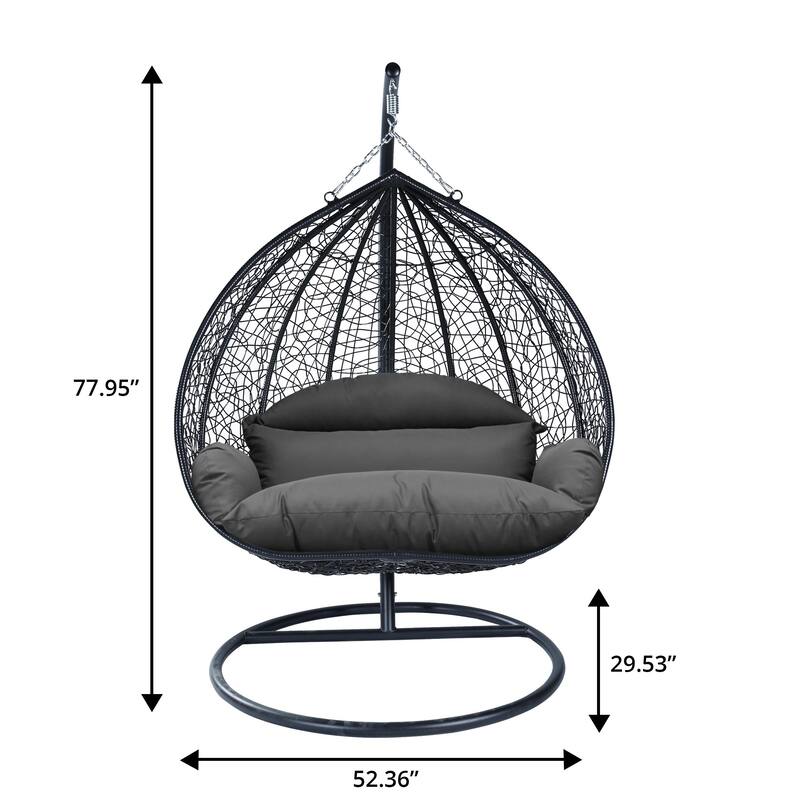 2-Person Outdoor Hanging Egg Chair with Teardrop Frame, Weather-Resistant Cotton Cushioned Seat for Patio and Indoor Use