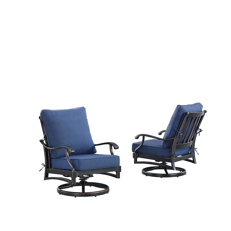 Pair of Black Aluminum Deep Seating Swivel Rocker Club Chairs with Cushions