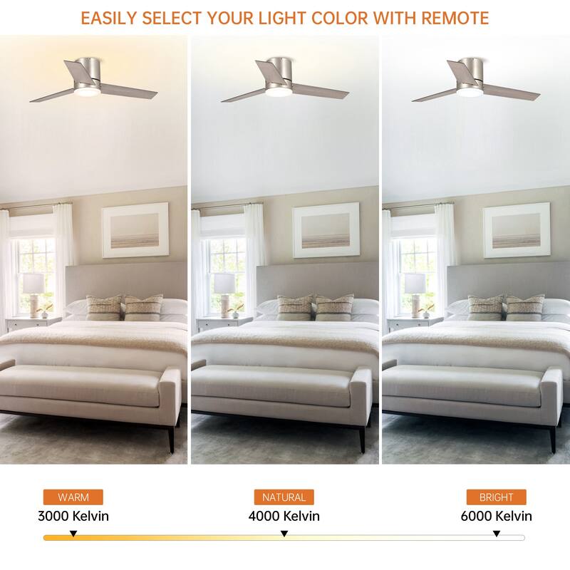 48 inch Modern 3-Blade Wooden Flush Mount Ceiling Fans with Light and Remote