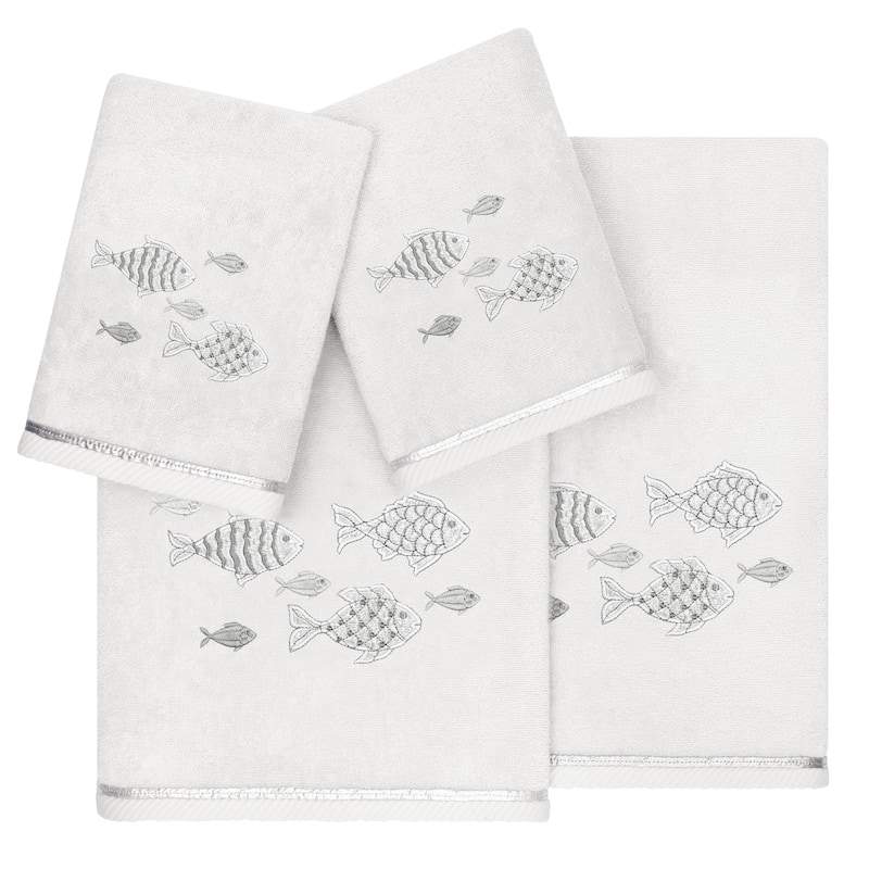 Authentic Hotel and Spa Turkish Cotton Figi 4PC Embellished Towel Set - Silver