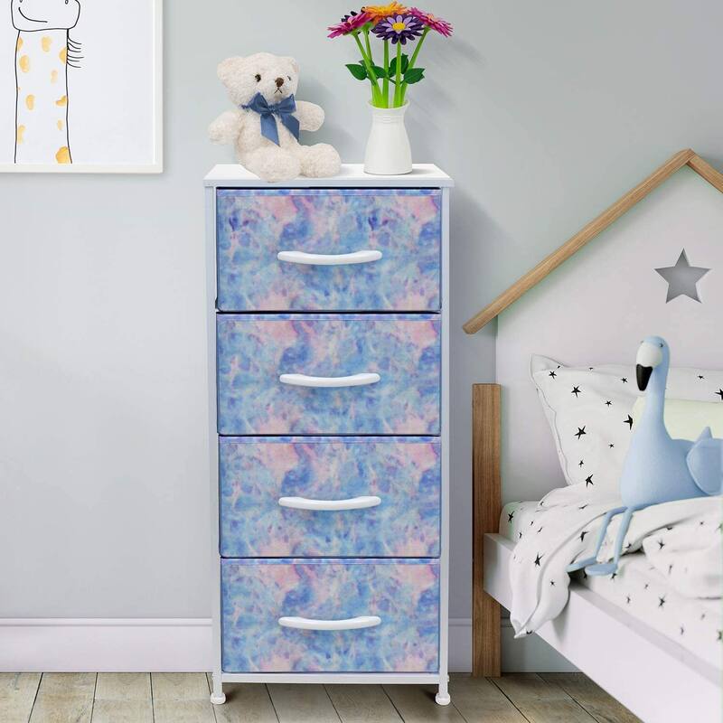 4 Drawer Bedside Nightstand Chest Tower Bedroom Dresser, Pastel Colors