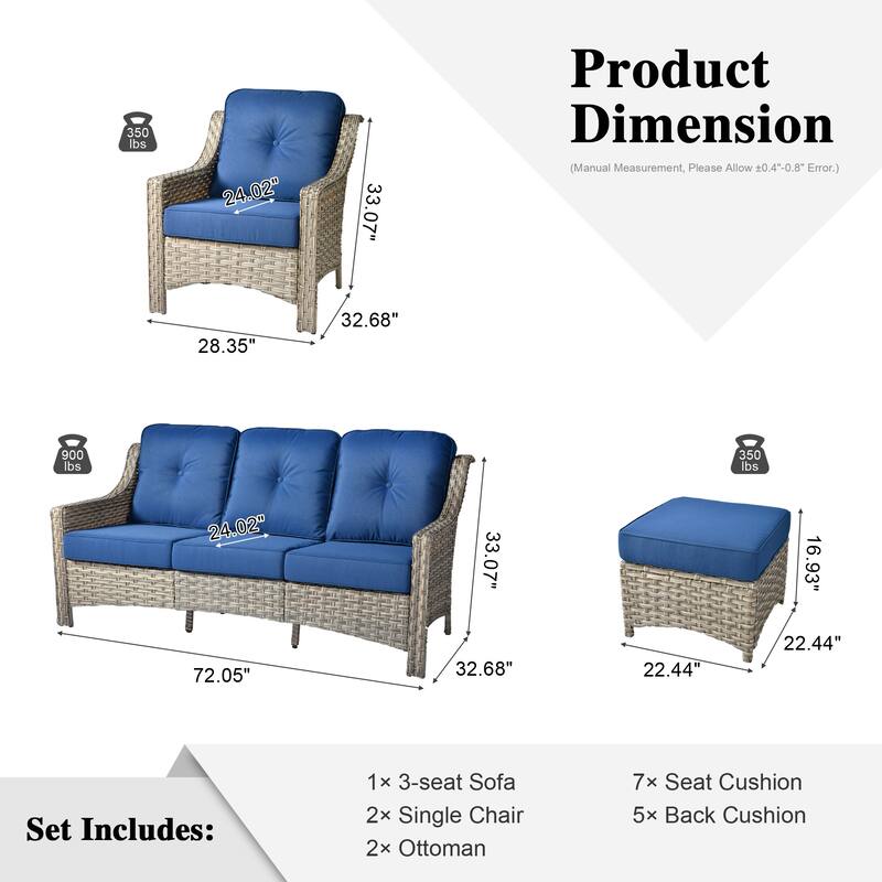 HOOOWOOO 5-piece Wicker High Back Outdoor Furniture Conversation Set
