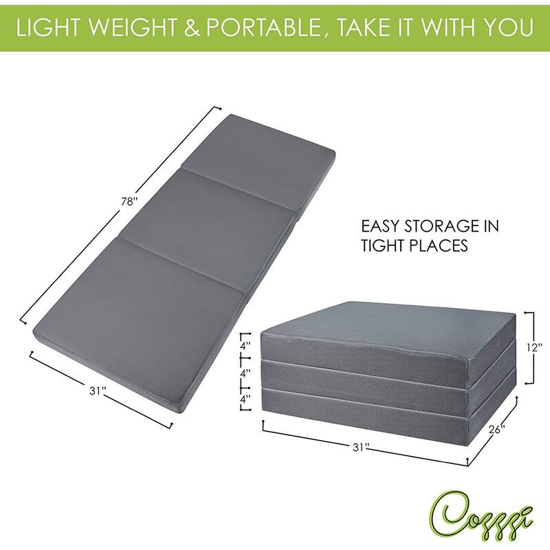 Cozzzi Folding Mattress-Twin Size Trifold Foam Mattress Topper 75x39x4