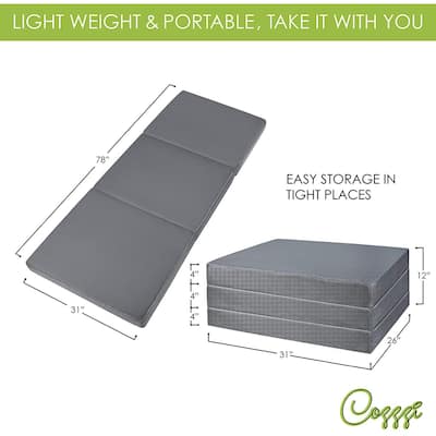 Cozzzi Folding Mattress-Twin Size Trifold Foam Mattress Topper 75x39x4