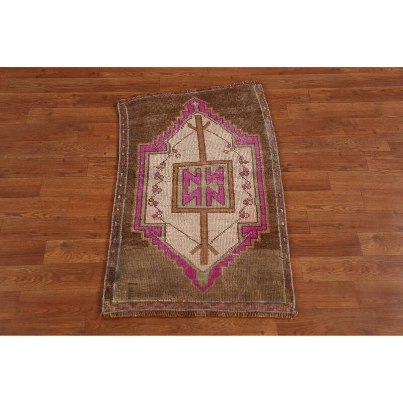 Hand Knotted Oriental 100% Wool Carpet Transitional Medallion Brown Anatolian Area Rug - 2' 11'' X 1' 10''
