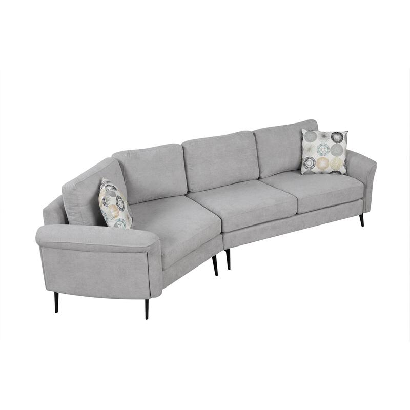 111" Chenille Curved 3-Seater Sofa with Removable Patterned Pillows