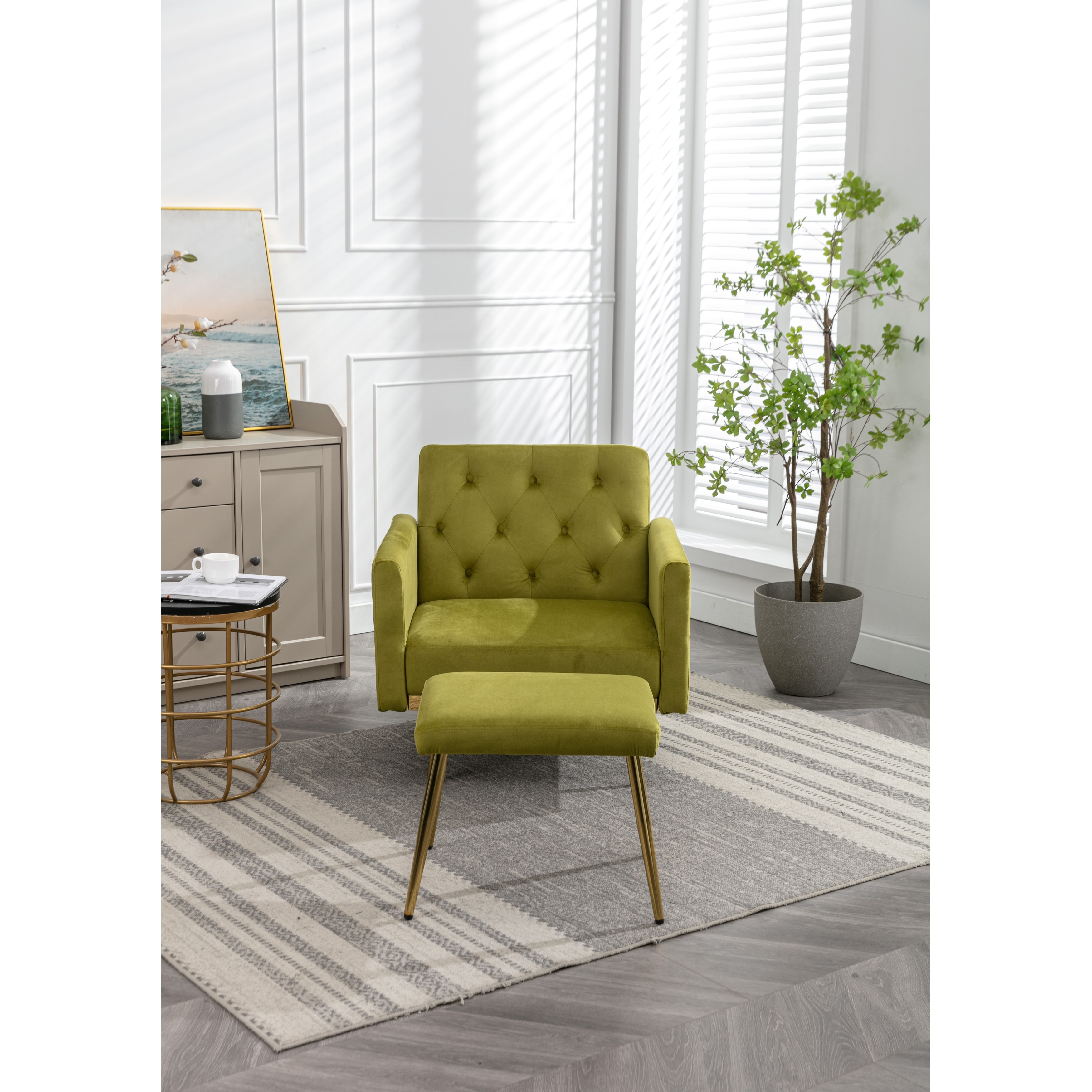 Sage Green Accent Chair With Ottoman Olive Green Velvet