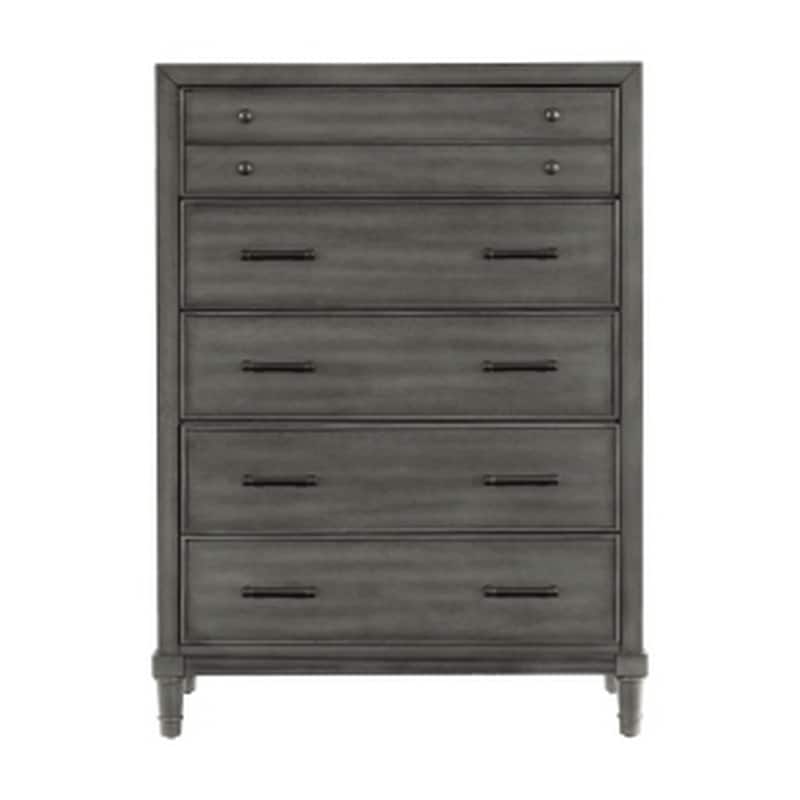 Ceila 53 Inch Tall 5 Drawer Dresser Chest, Round Tapered Legs, Gray Finish