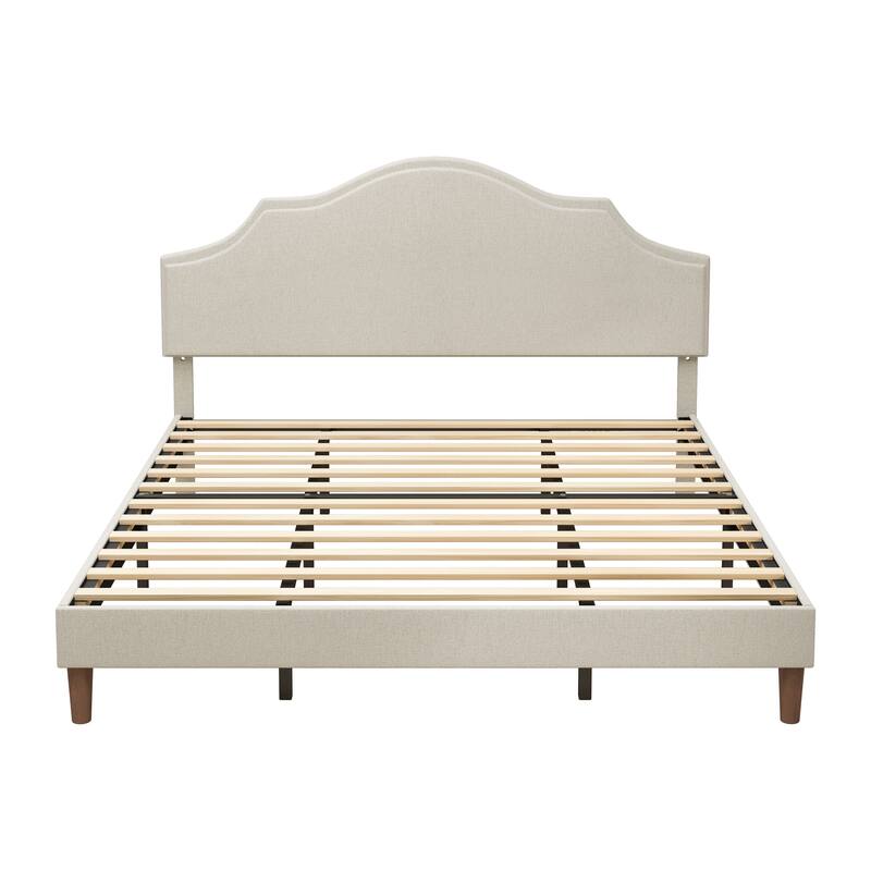 Queen/King Size Platform Bed Frame Linen Fabric Adjustable Headboard