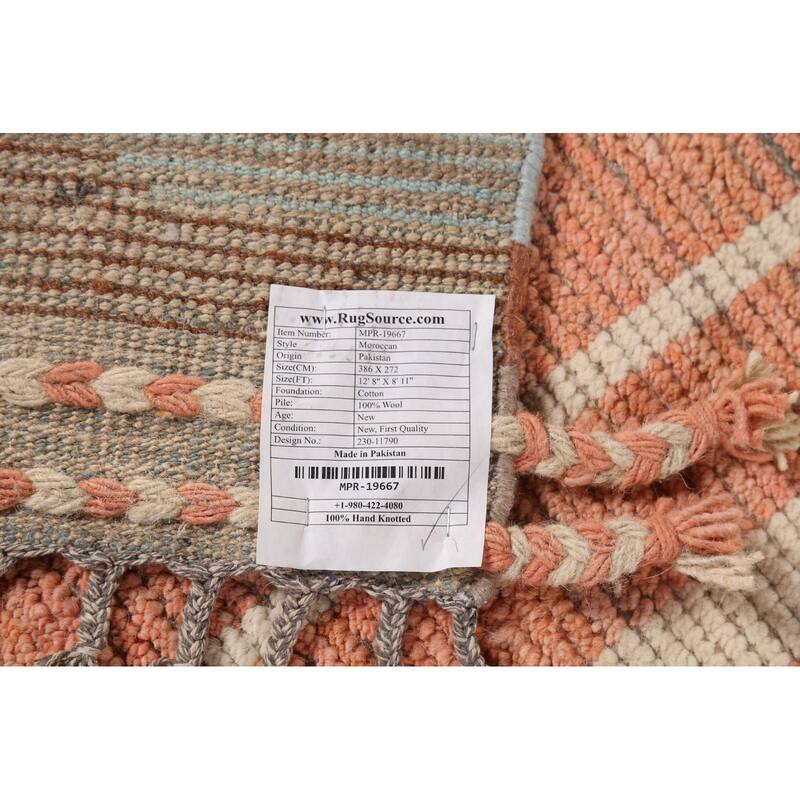 All-Over Moroccan Abstract Area Rug Hand-Knotted Wool Carpet - 8'11"x 12'8"