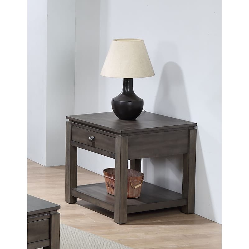 24.5" Gray Square Wooden End Table with Drawer and Shelf