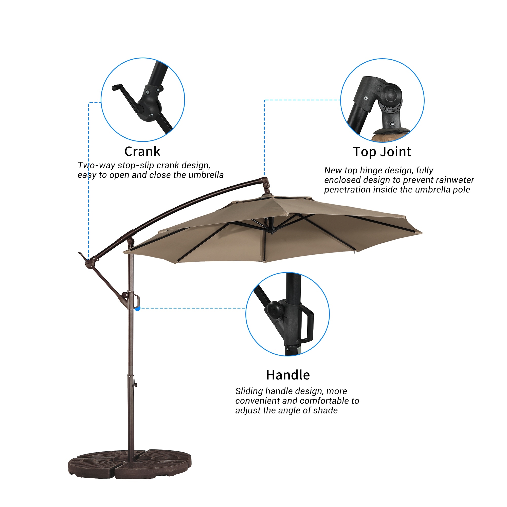 Clihome 10 Ft Patio Offset Cantilever Hanging Canopy Umbrella - On