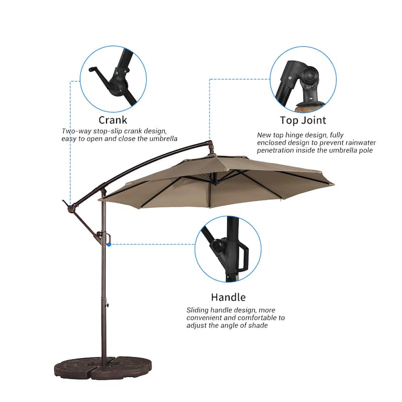 Clihome 10Ft Outdoor Crank Offset Cantilever Patio Umbrella, Without Base