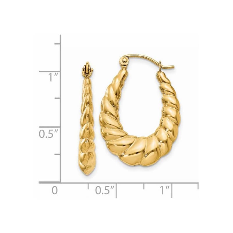 Curata 14k Yellow Gold Polished Scalloped Hoop Earrings - 25x18mm