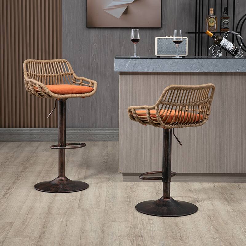 2Pcs Swivel Bar Stools With Footrest, Metal Frame, Up To 250 Lbs Load Bearing Capacity Retro Adjustable Height 35.04" To 42.9" - Orange