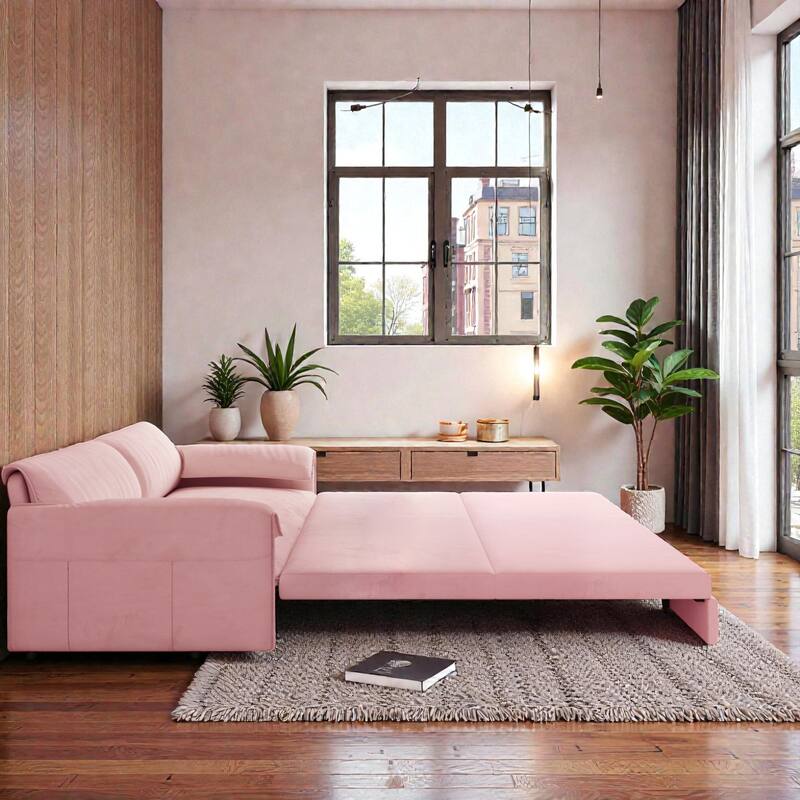 66" Pull Out Sofa Bed, 3-in-1 Convertible Queen Sleeper Sofa with Side Storage, Velvet Loveseat for Living Room Apartment