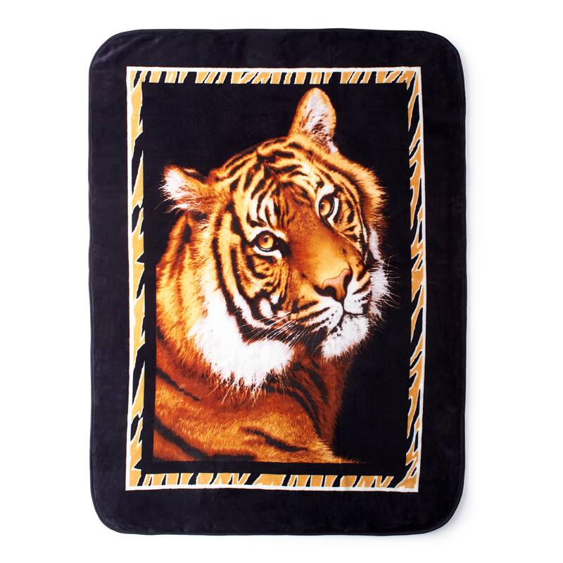 Hi Pile 60x80 Oversized Luxury Throw - tiger with border