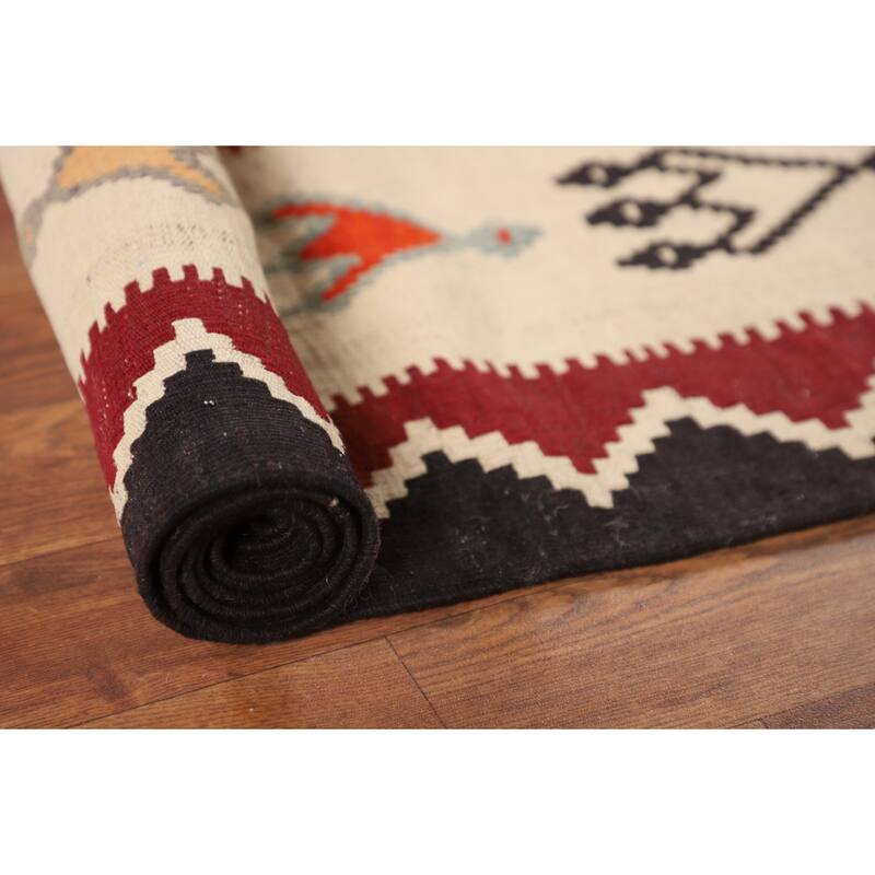 Kilim Qashqai Persian Vintage Rug Reversible Flatweave Wool Carpet - 5'6"x 10'0"