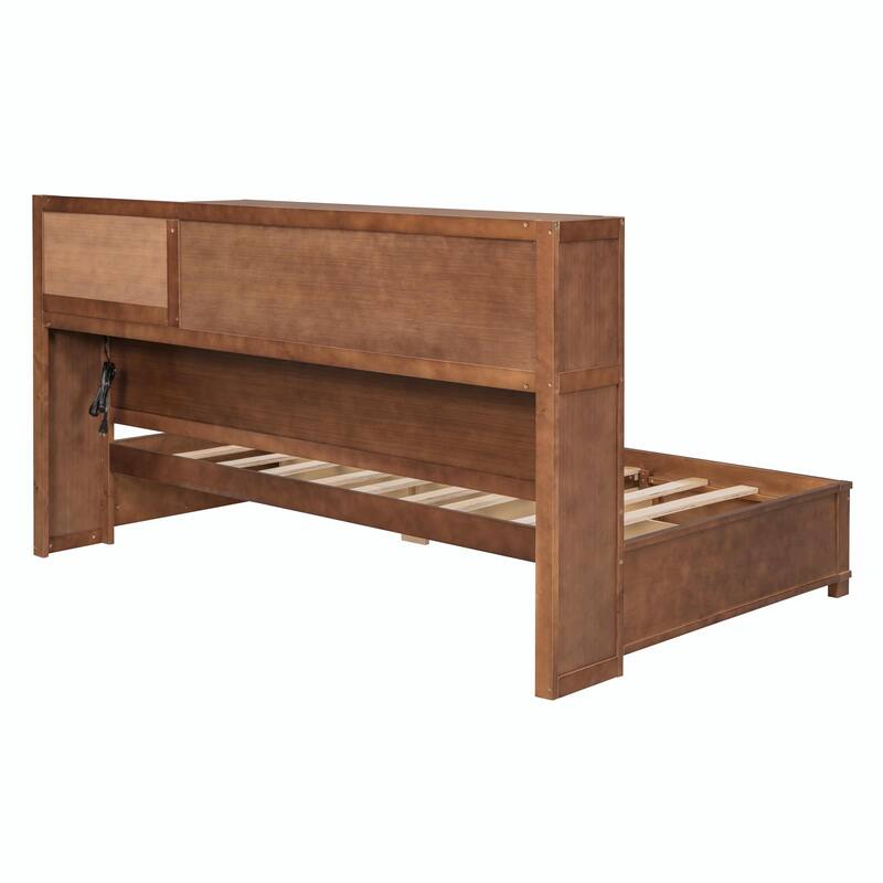Wooden Daybed with Storage Drawers, Soft Board, Shelf, Sockets, USB Ports