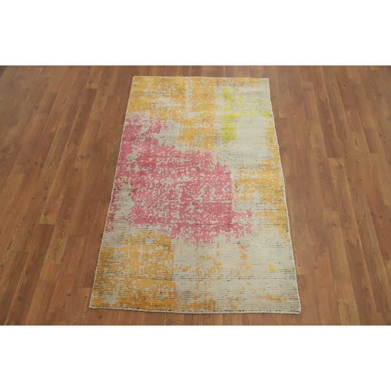 Hand Knotted Oriental Viscose Silk Carpet Modern Abstract Multi-Colored Abstract Area Rug - 5' 0'' X 3' 0''