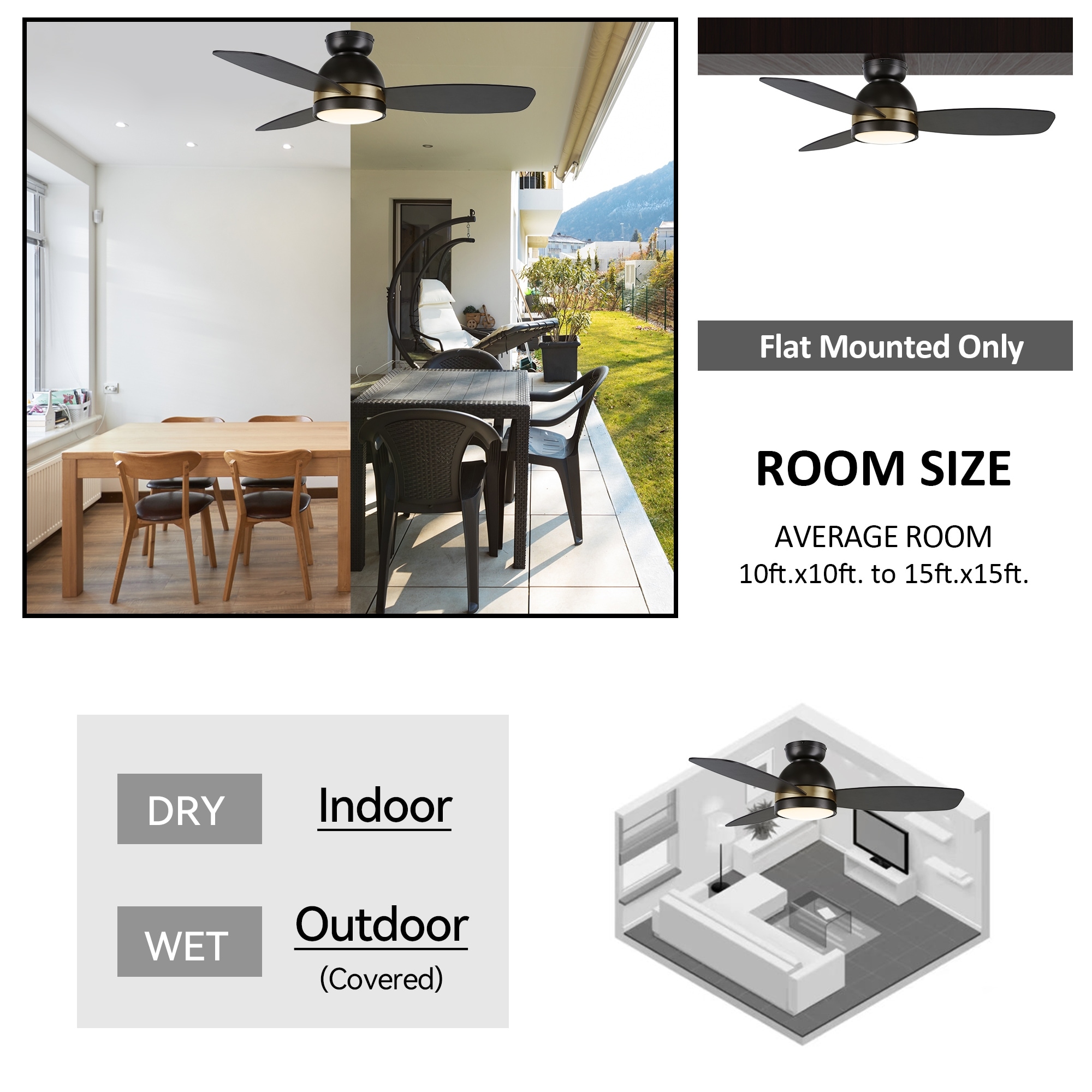 Quest 48-inch Indoor/Outdoor Smart Ceiling Fan, Dimmable LED Light Kit and Remote Control, Works with Alexa/Google Home/Siri