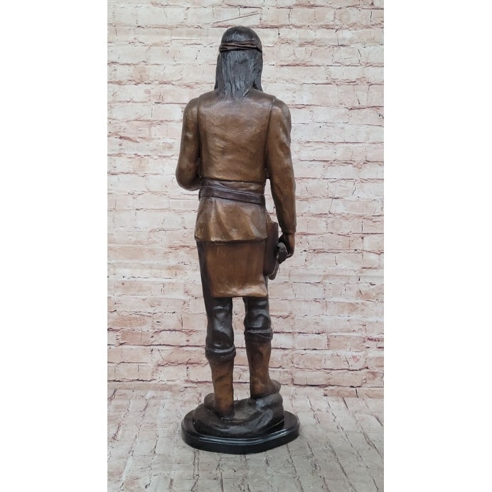 Native American Indian Apache Chief Cochise Bronze Statue Sculpture Figure On Marble Base