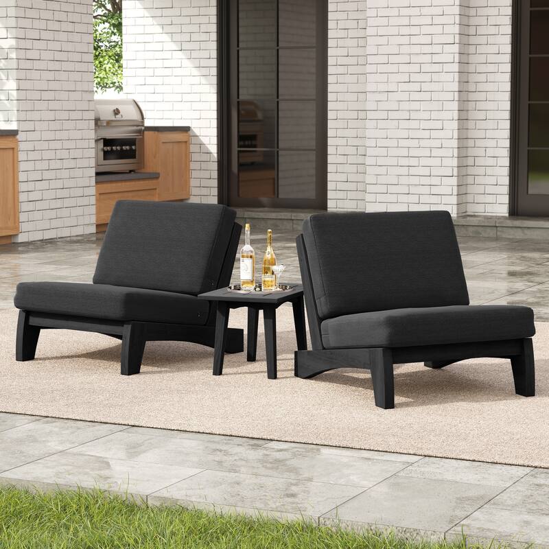 3-piece Outdoor Patio Teak Wood Club Chairs with Side Table