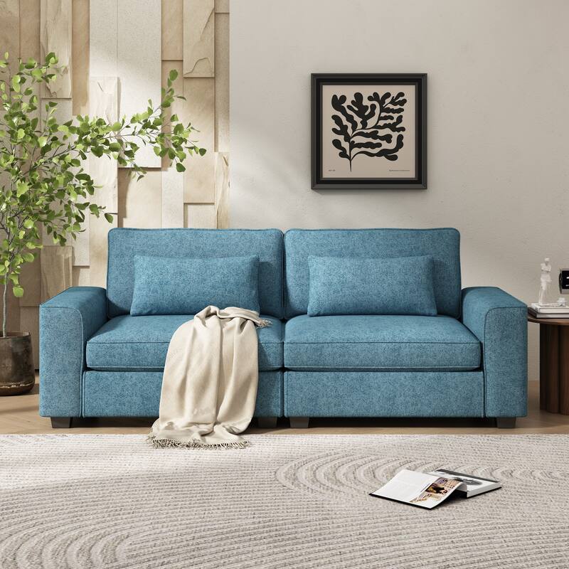 79.5" Blue Modern Fabric Sofa with Solid Wood+MDF Frame for Living Spaces