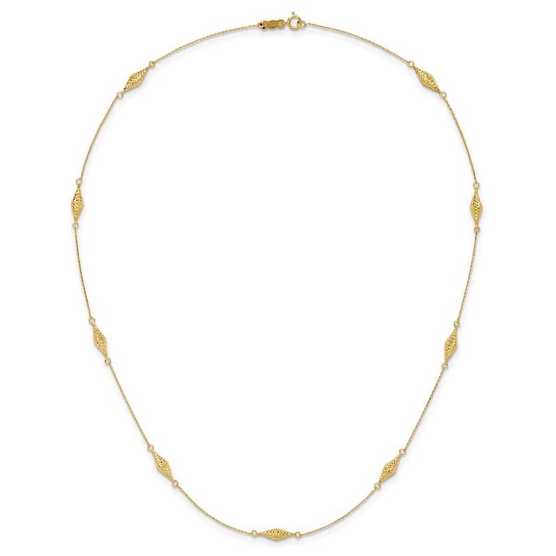 Curata 3mm 14k Polished Diamond Cut Tiny Puffed Marquise station Necklace, 18"