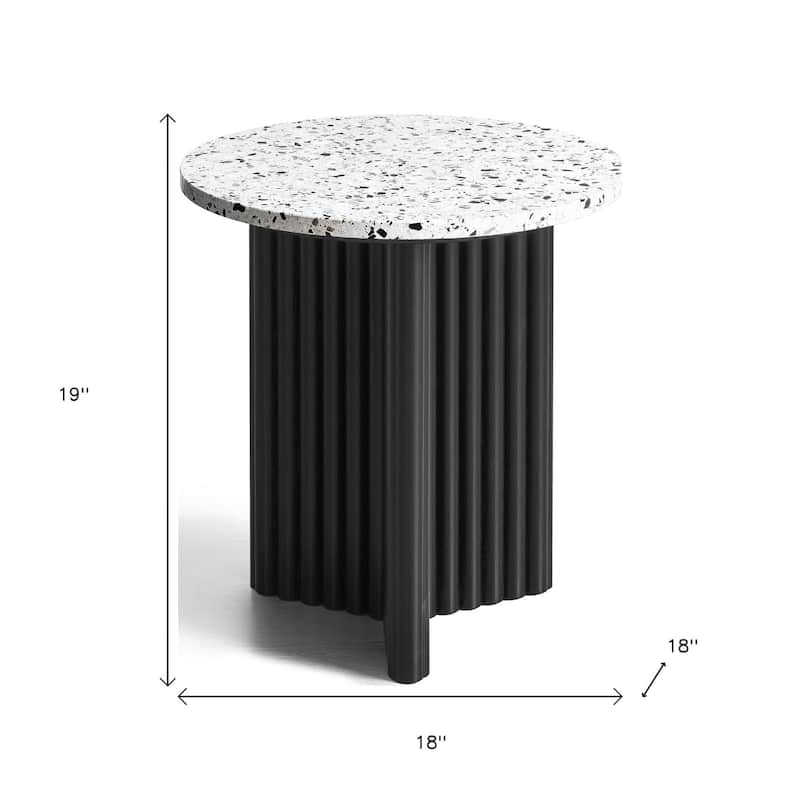 HomeRoots 23" White and Black Faux Terrazzo and Wood Round Pedestal End Table - 18.11 in. x 19.76 in. x 18.11 in.