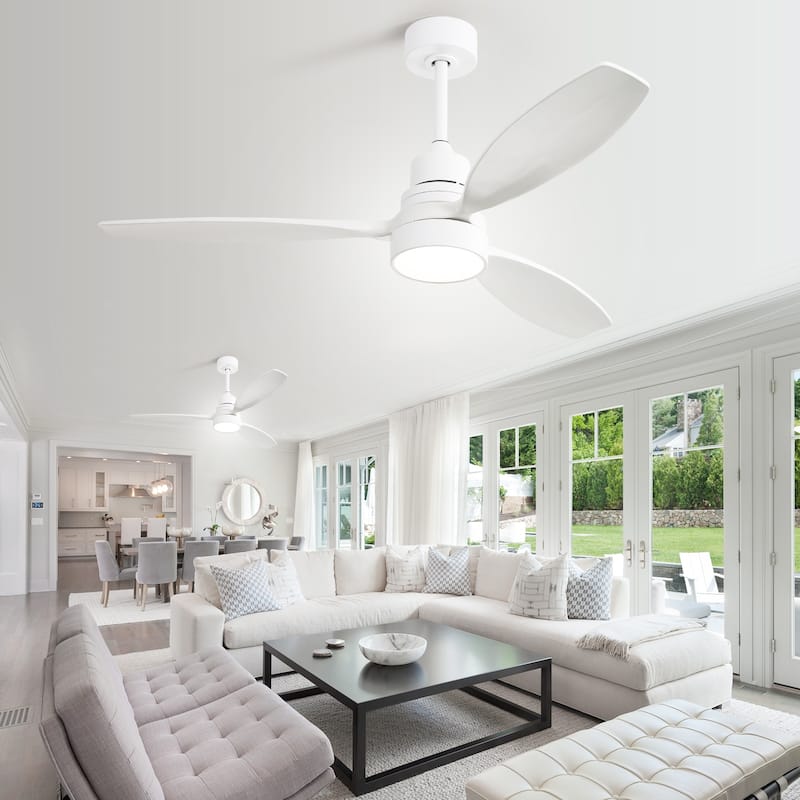 52" Farmhouse Style Wood Walnut Ceiling Fan With Lights and Remote Control, Dimmable LED Optional