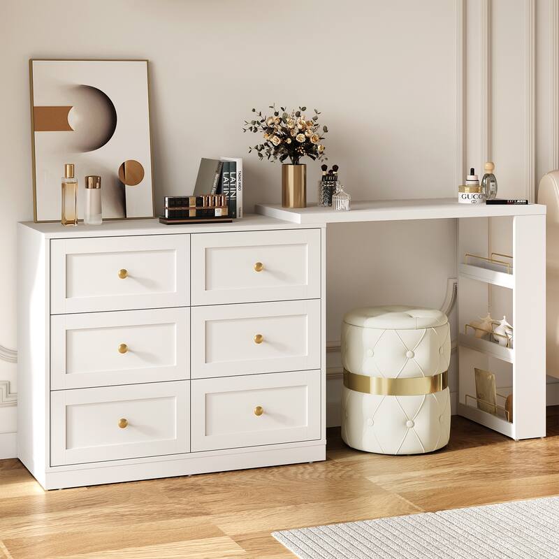 Extendable Makeup Vanity Desk with 6 Drawers