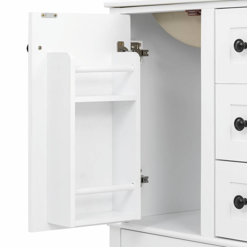 24" Bathroom Vanity with Ceramic Sink, Soft-Close Drawers, Soft-Close Door & Door-Mounted Shelf