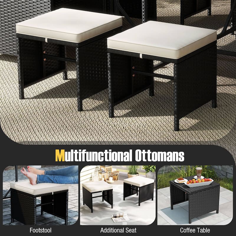 Costway 9 PCS Patio Dining Set with Tempered Glass Table & Ottoman - See Details