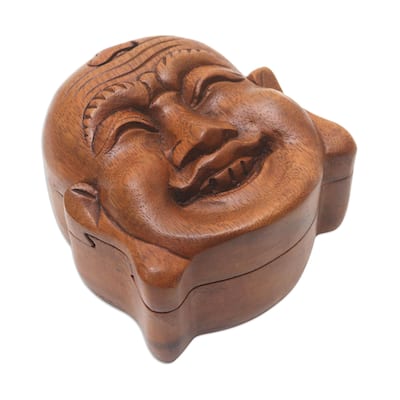 Novica Handmade Laughing Buddha Wood Puzzle Box