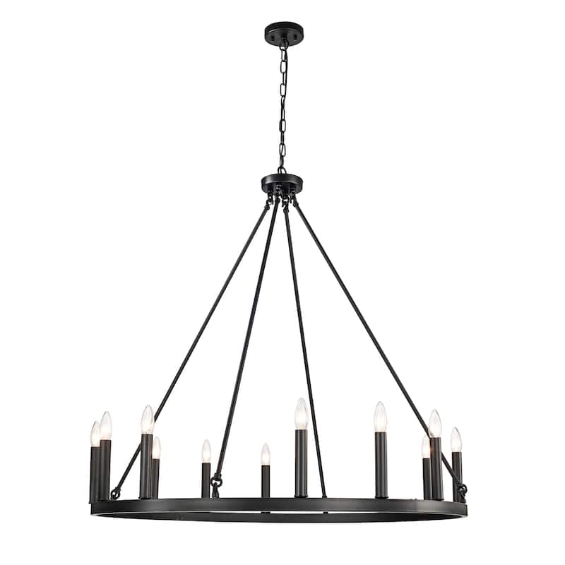 Bride 40 Ince Matte Black Wagon Wheel Chandeilier with 12 Light - N/A