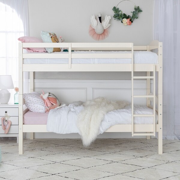 BUNK BED TWIN SIZE  WHITE CONVERTIBLE SPACE SAVING SOLID WOOD KID FURNITURE NEW! 