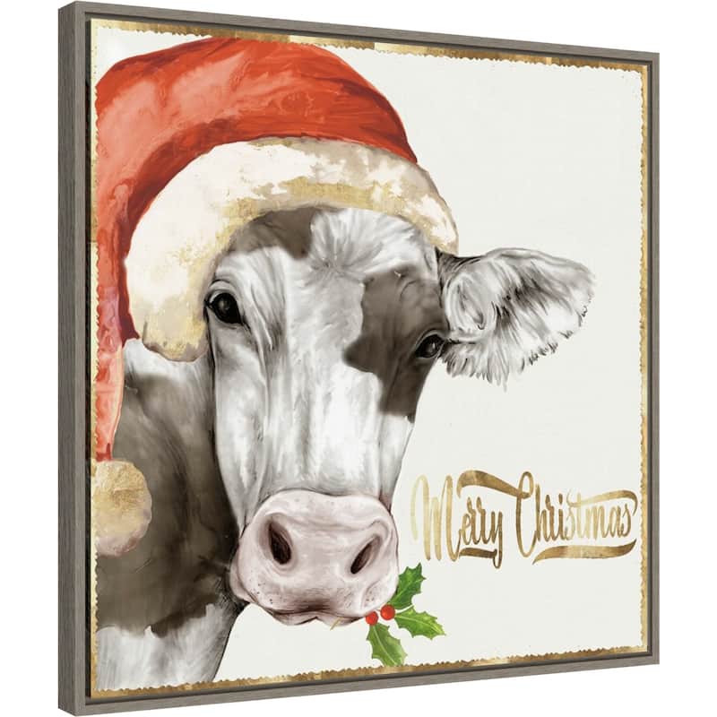 Christmas Cow by PI Studio Framed Canvas Wall Art