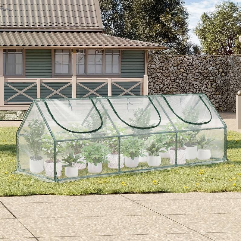 Aoodor Mini Greenhouse with 2 Zipper Doors, - 9'x3'x3'-PVC Cover