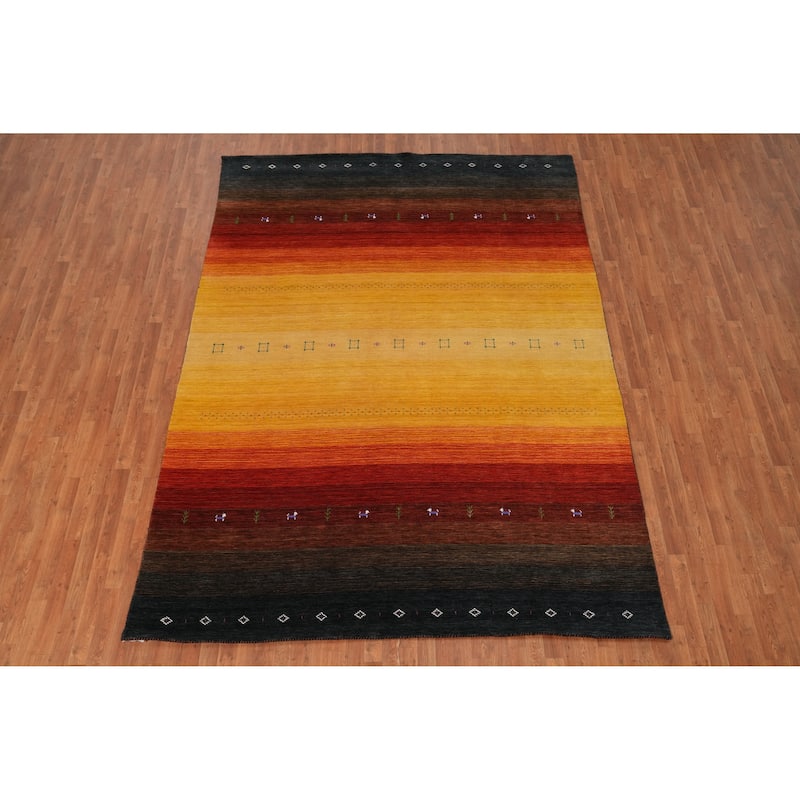 Hand Knotted Oriental 100% Wool Carpet Tribal Animal Pictorial Yellow & Gold Gabbeh Area Rug - 11' 5'' X 8' 2''