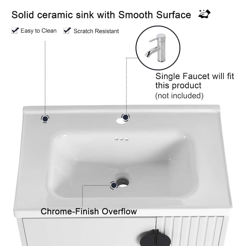 Malwee 24"/28" Floating Bathroom Vanity, Wall Mounted Bathroom Vanity with Ceramic Sink and Soft Close Door