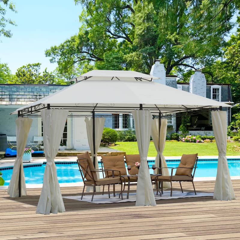 Outdoor Patio Gazebo Canopy Tent With Ventilated Double Roof And SideWall