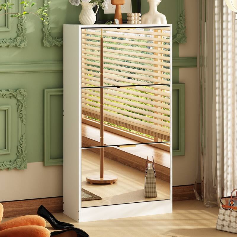 Timechee Mirrored Flip Drawer Shoe Cabinet Storage Cabinet Organizer