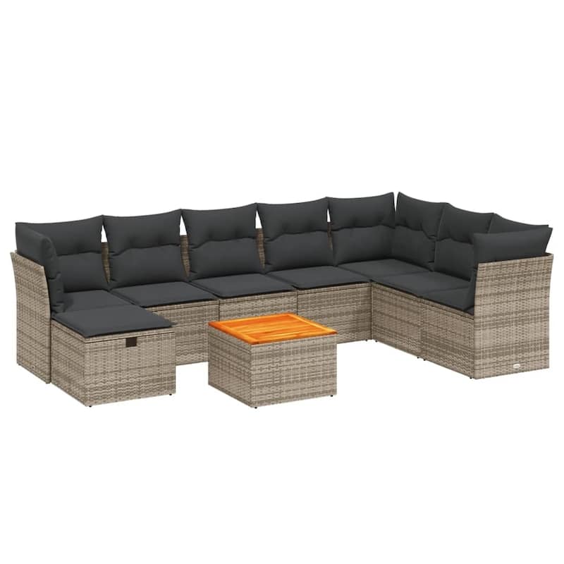 vidaXL Patio Sofa Set with Cushions Outdoor Furniture 9 Piece Poly Rattan