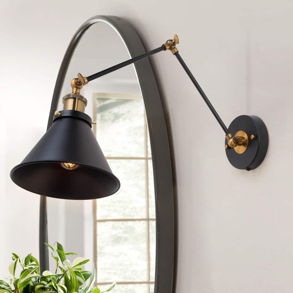 Modern Black 1-Light Swing Arm Light Hardwired or Plug-in Wall Sconces Lamps
