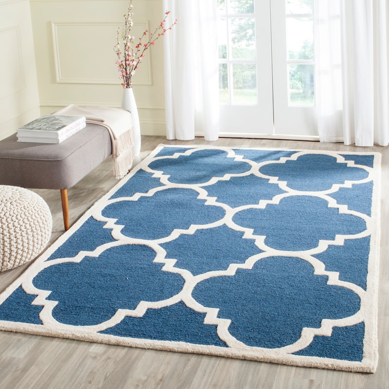 SAFAVIEH Handmade Cambridge Gullveig Modern Moroccan Wool Rug - 3' x 5' - Navy/Ivory
